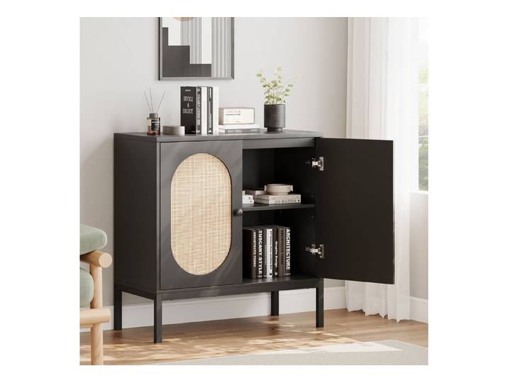 GarveeMore Sideboard Küchenschrank,mit 2 Türen aus Rattan, Kommode,mit Einlegeboden,Buffetschrank,83x80x40cm
