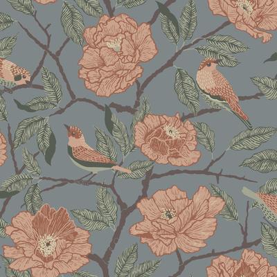A-Street Prints Bernadina Blue Rosebush Wallpaper