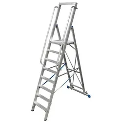 Stufenstehleiter aus Aluminium, fahrbar, mit großer Plattform und Sicherheitsbügel, 10 Stufen