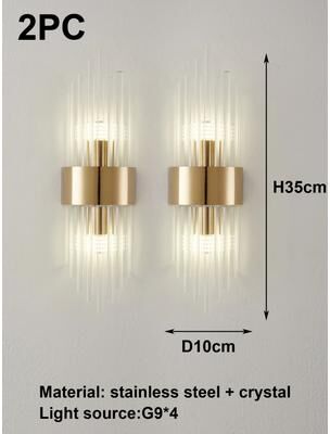 Inspired Living Crystal Wall Sconce In Gold Black Stainless Steel, G9 Wall Light For Bedroom & Living Room gold 2pc