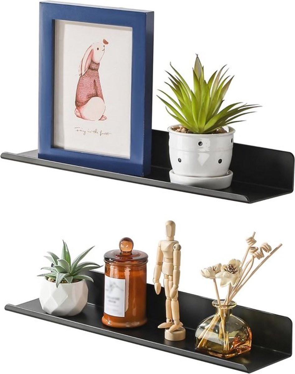 Zwarte Floating Shelves Set van 2 stuks - Rechte Wandplanken voor Woonkamer, Slaapkamer, Badkamer en Keuken