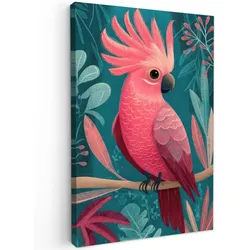 LEINWANDBILD Kakadu - Tropische Blätter - Zweig Deko Wohnzimmer 20x30 cm