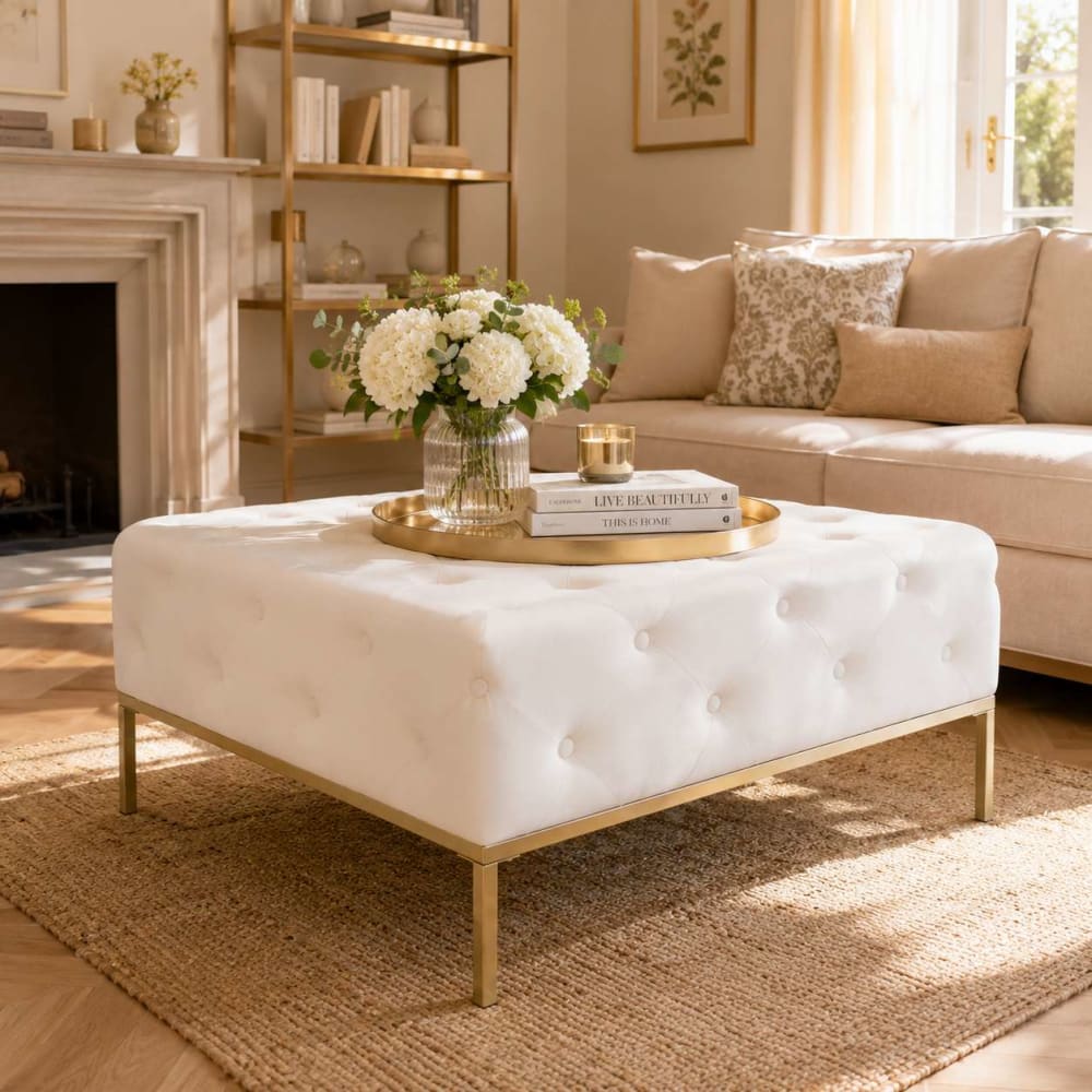NIYLO Banquette en polyester capitonnée blanche 100x100x45 cm Blanc 100x45x100cm