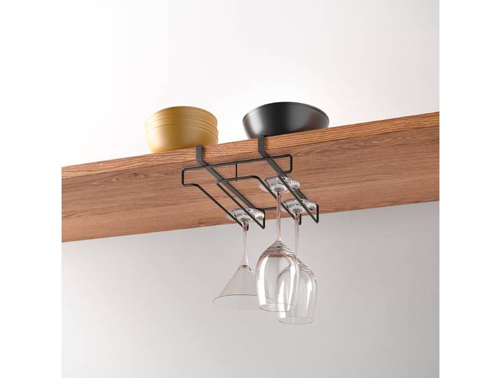 Metaltex - Wijnglazen rek - Ophangen zonder boren - 8 glazen - MyGlass - Zwart