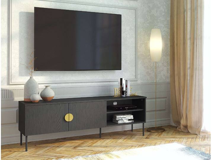 Lowboard HOME AFFAIRE BELLOT TV-Schrank mit 2 Türen, Masse B/T/H: 160/40/53,6 cm , schwarz, B:160cm H:53,6cm T:40cm, Melamin, Sideboards, Lowboard, schwarze Farbe, mit holzähnlicher Struktur