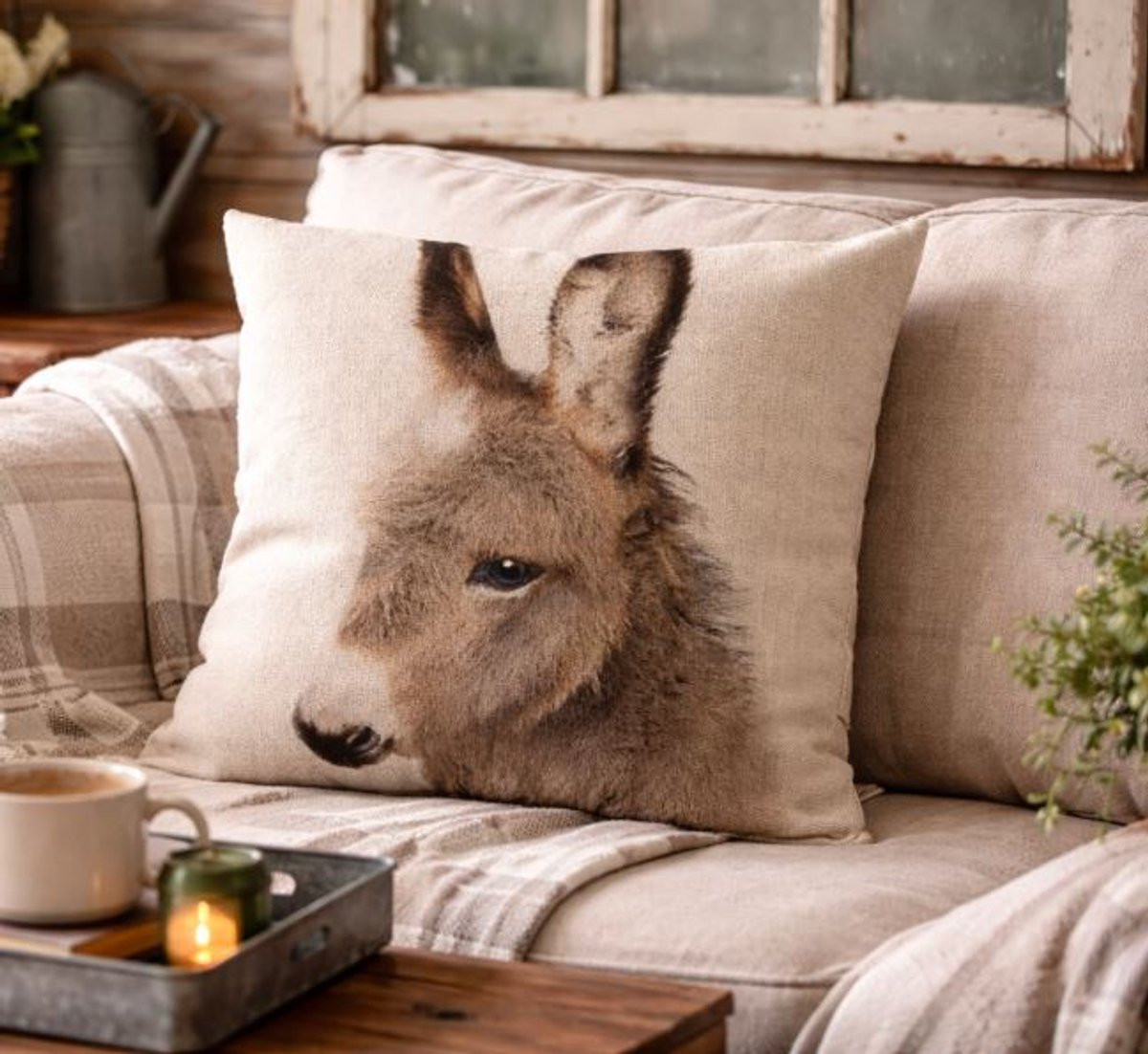 Canvas Wildlife Portraits Kussenhoes - Ezel - 45 x 45 cm