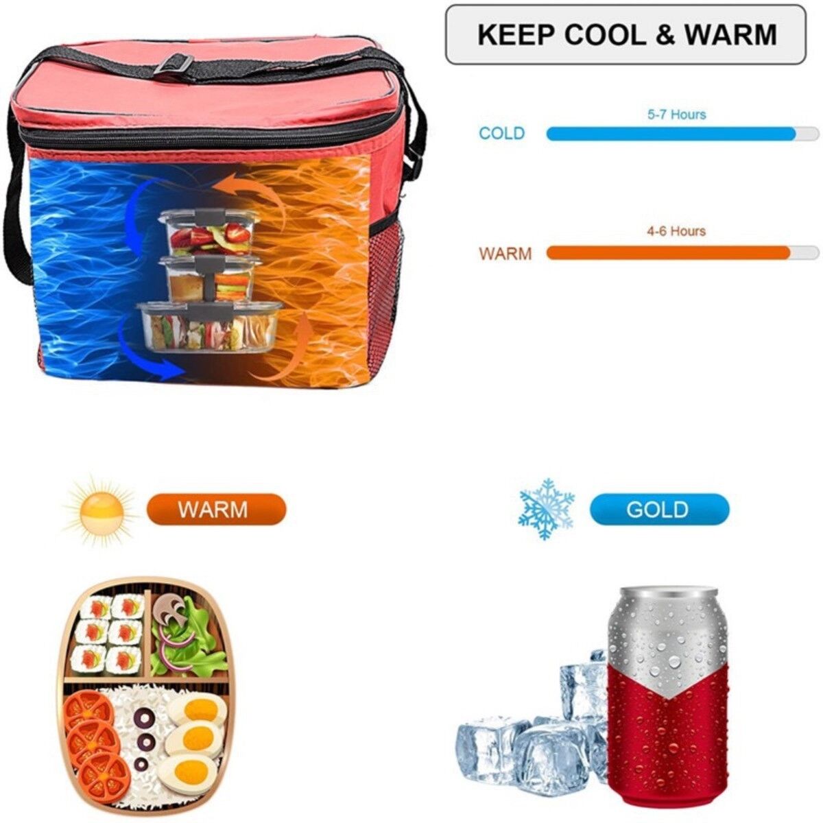 INF Faltbare isolierte Kühltasche 10 Liter aus wasserdichtem Oxford-Gewebe mit Aluminiumfolienfutter Rot