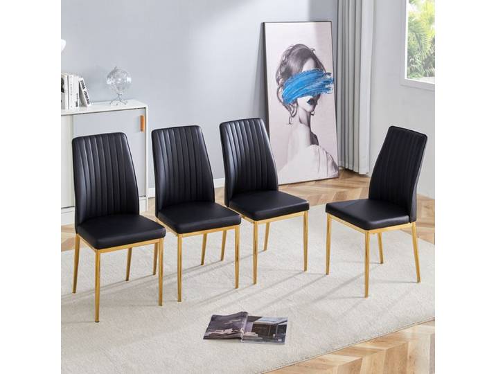 LPOSPI Chaise lot de 4 - chaise de salle à manger avec pieds métalliques dorés et assise en cuir pu - noir or