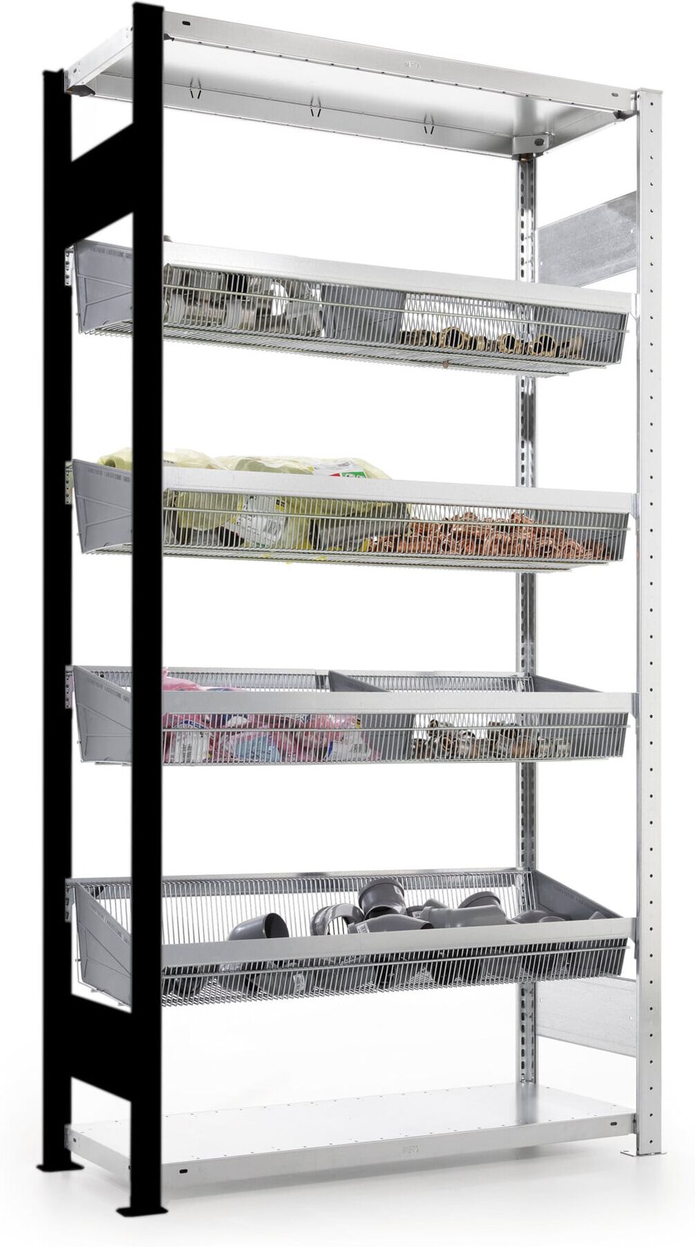 META CLIP Gitterkorbregal 2000x1000x400 mm, Anbauregal mit 4 Drahtkörben und Fachteiler, verzinkt (200185662)