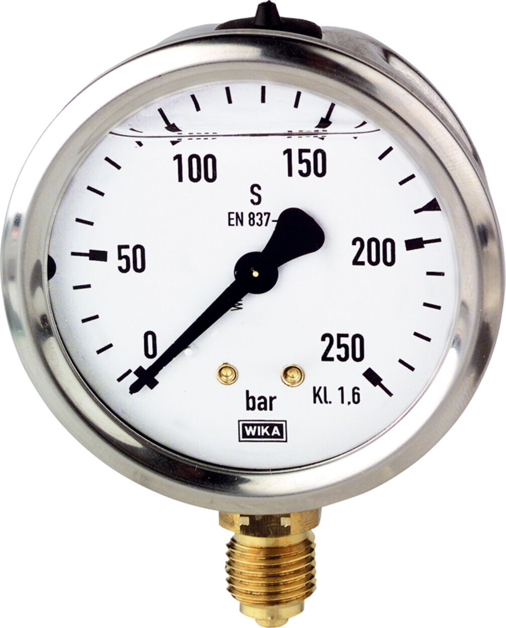 Riegler Glyzerinmanometer, CrNi-Stahl, G 1/2 unten, 0 - 600,0 bar, Ã˜ 100 (736-C)
