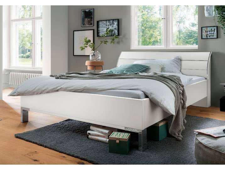 Futonbett WIEMANN Monaco, 4-fache Liegehöhenverstellung , weiß (weiß, leisten in chrom), B:209cm L:218cm, Betten, Futonbett, mit stilvollem Holzkopfteil, Made in Germany