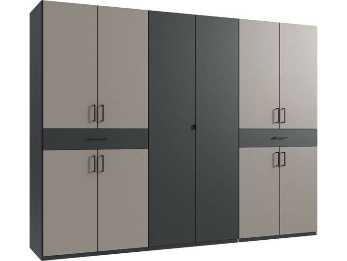 Drehtürenschrank WIMEX Tibet Kleiderschrank mit sehr viel Stauraum, grosse Farbauswahl , grau (saharagrau), B:270cm H:208cm T:58cm, Schränke, Drehtürenschrank, mit jeweils 2 Schubladen auf bequemer Zugriffshöhe, in 3 Breiten