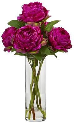 Nearly Natrual Peony Artificial Arrangement in Glass Vase