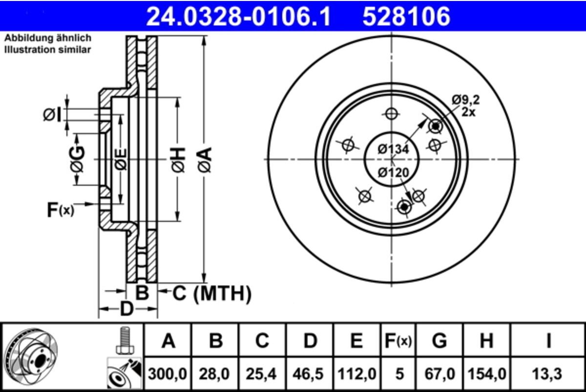 Bremsscheibe ATE Power Disc 24.0328-0106.1, 1 Stück