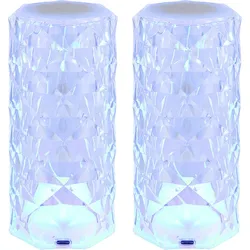 LED Tischlampe dimmbar Touch Tischleuchte Wohnzimmerlampe Kristall Nachttischlampe Akkuleuchte, USB Kabel, RGBW Farben, DxH 7,3 x 15,8 cm, 2er Set