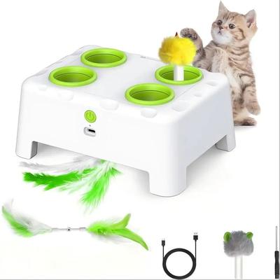 Uplift Picks Automatic Pop Up Feather Cat Toy Rechargeable Interactive Pet Training Toy green