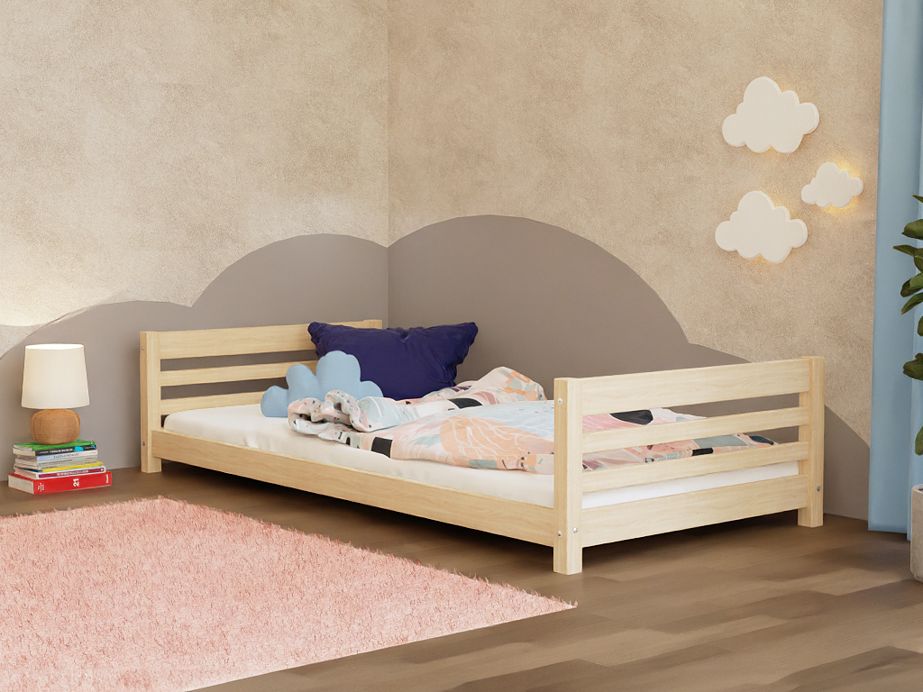 Niedriges Kinder-Einzelbett aus Holz TULY mit zwei Kopfteilen 140x200 cm Ziegel