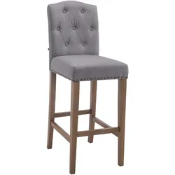 Décoshop26 - Barhocker x1 hohe Rückenlehne hellgrauer gesteppter Stoffsitz hellbraune Holzbeine 10_0006567
