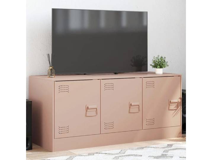 Meuble TV rose 99x39x44 cm acier banc TV meuble télé meuble multimédia buffet TV meuble hifi centre de 841644