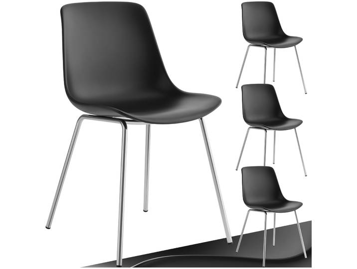 Kunststoffstühle Mave, ergonomisch, 120 kg - schwarz/chrom, 4er Set