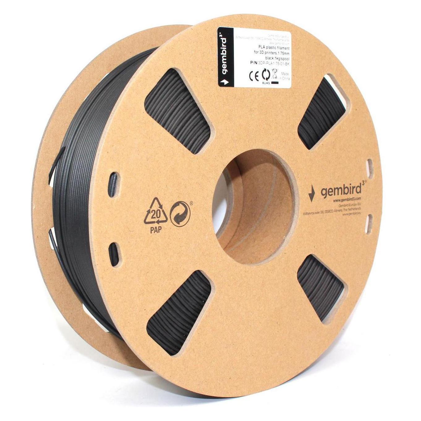 Gembird Filamentcassette PLA schmale Spule (PLA, 1000 g, 1.75 mm) (3DP-PLA1.75-01-BK)