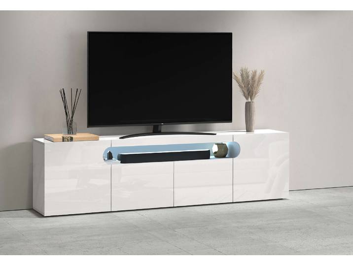 Lowboard GOODPRODUCT REAL,Lowboard,TV-Kommode,TV-Möbel,TV-Bank , weiß hochglanz, B:200cm H:60cm T:40cm, Sideboards, Lowboard, Mit 4 Türen, davon 2 abgerundet, die ein ovales offenes Fach bilden