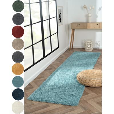 Hochflor-Teppich "My Shaggy", blau (hellblau), B:80cm H:37mm L:250cm, Polypropylen (PP), MYFLAIR MÖBEL & ACCESSOIRES, Teppiche, Uni-Farben, leicht glänzend, extra weich, auch in rund & als Läufer