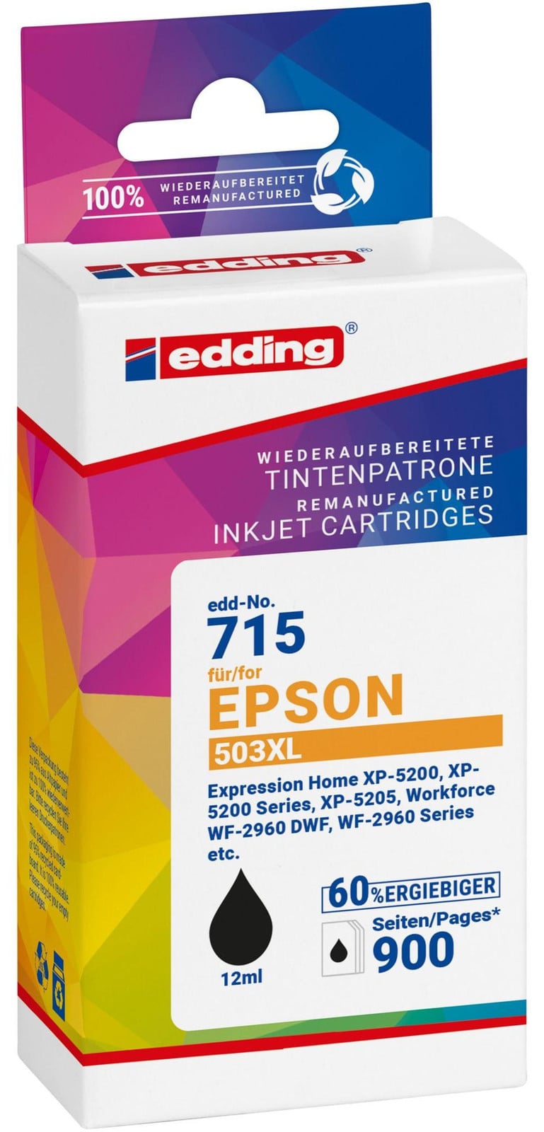 Edding Tintenpatroon 18-715, compatibel met Epson 503XL, zwart