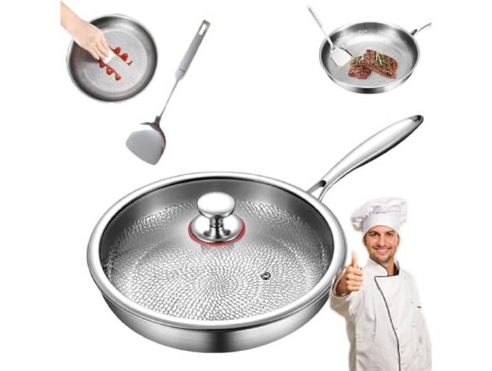 Kovali Titan Bratpfanne Mit Deckel, Titan Pfanne Unbeschichtet, 26/28/30cm Titanium Pfanne Gehämmerte, Premium Antihaftbeschichtete Brat Universalpfannen Für Küche Und Camping