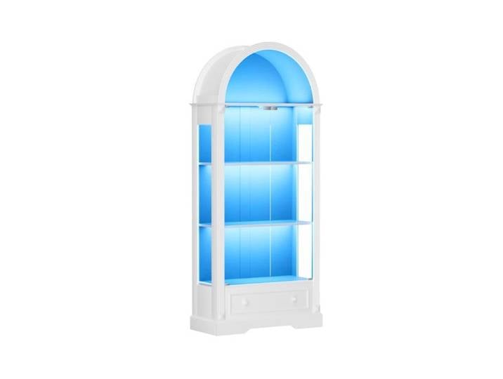 Vitrine haute arquée 80x35x180 cm porte en verre LED tiroir style campagne moderne blanc MDF verre JOINERY