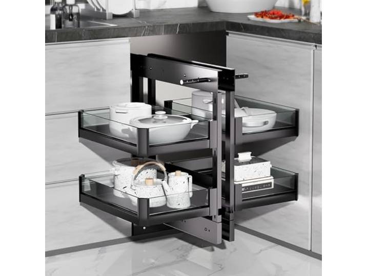 Ausziehbarer Organizer für blinde Ecken, 2-stufiger Ausziehkorb aus Aluminiumlegierung, sanftes Schließen, ausziehbares Lagerregal für Eckküchenschränke 800,aluminum alloy