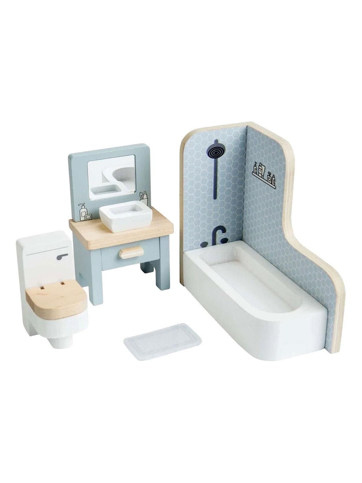 Bigjigs Wooden Dollhouse Bathroom Furniture - 4-piece.