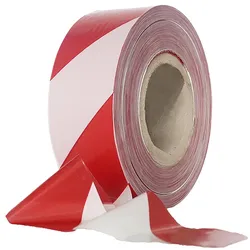 VEPATIM Absperrband rot weiß gestreift 25 my 75 mm breit 500 m 100 % Rezyklat