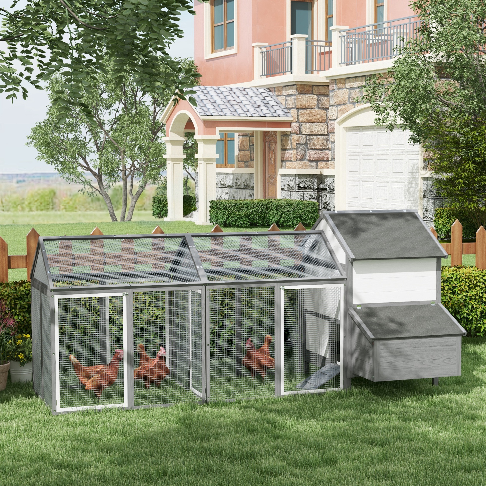 Pawhut Pollaio per Galline da Esterno con Nido per Cova, Tetto Impermeabile, Vassoio Estraibile, Grigio   Aosom Italy
