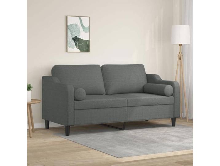 Canapé 2 places oreillers gris foncé 140 cm tissu avec coussins salon confortable design sobre élégant