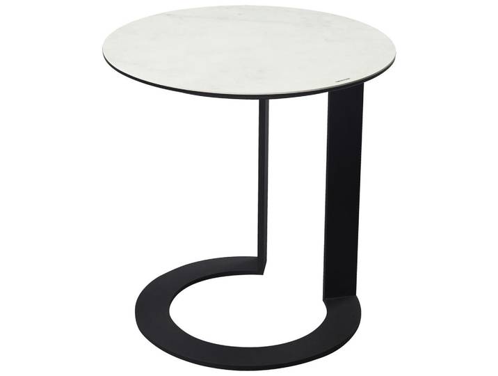 Dieter Knoll Beistelltisch, Schwarz, Weiß, Metall, Glas, Keramik, rund, Bodenplatte, 48x50x48 cm, einfacher Aufbau, Wohnzimmer, Wohnzimmertische, Beistelltische, Beistelltische Metall