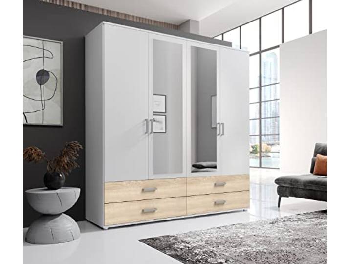 möbelando Kleiderschrank >Ivar< in Weiß Abs. Eiche Sonoma - 180x190x51cm (BxHxT)
