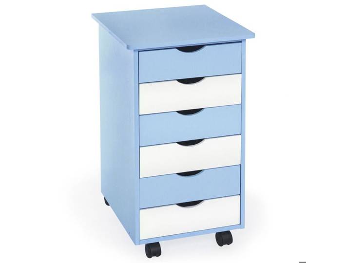Caisson de bureau - TECTAKE - Desserte en bois avec 4 roulettes pivotantes et 6 tiroirs 65 x 36 x 40 cm - Bleu