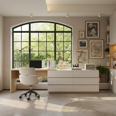 Unbrand Modern Home Office Expandable Dresser Desk Combo with 6 Drawers