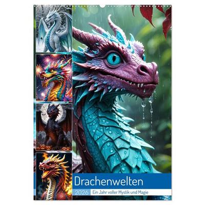Drachenwelten – Ein Jahr voller Mystik und Magie (Wandkalender 2026 DIN A2 hoch), CALVENDO Monatskalender