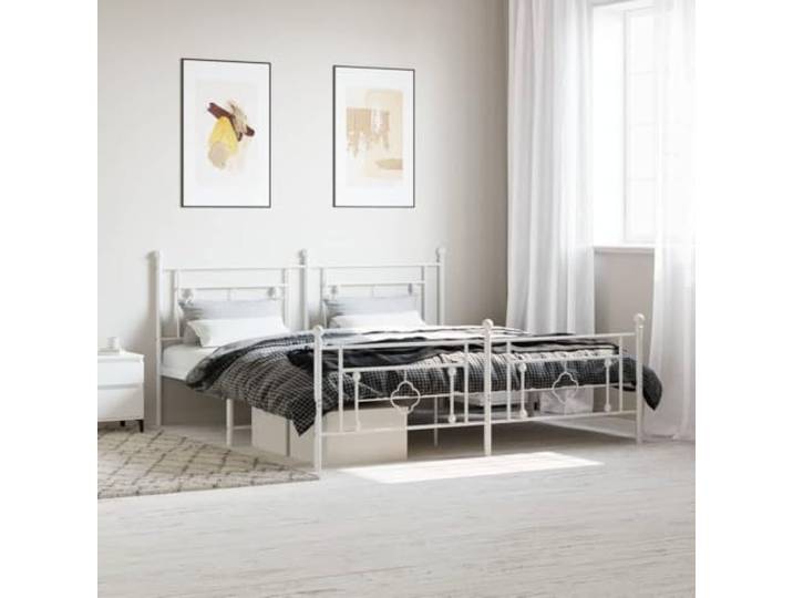 Pulverbeschichteter Stahl mit Lattenrost und Mittelbeinen klassisches Metallbett Bettgestell mit Kopf- und Fußteil Weiß 183x213 cm Stabil mit Lattenrost Stauraum