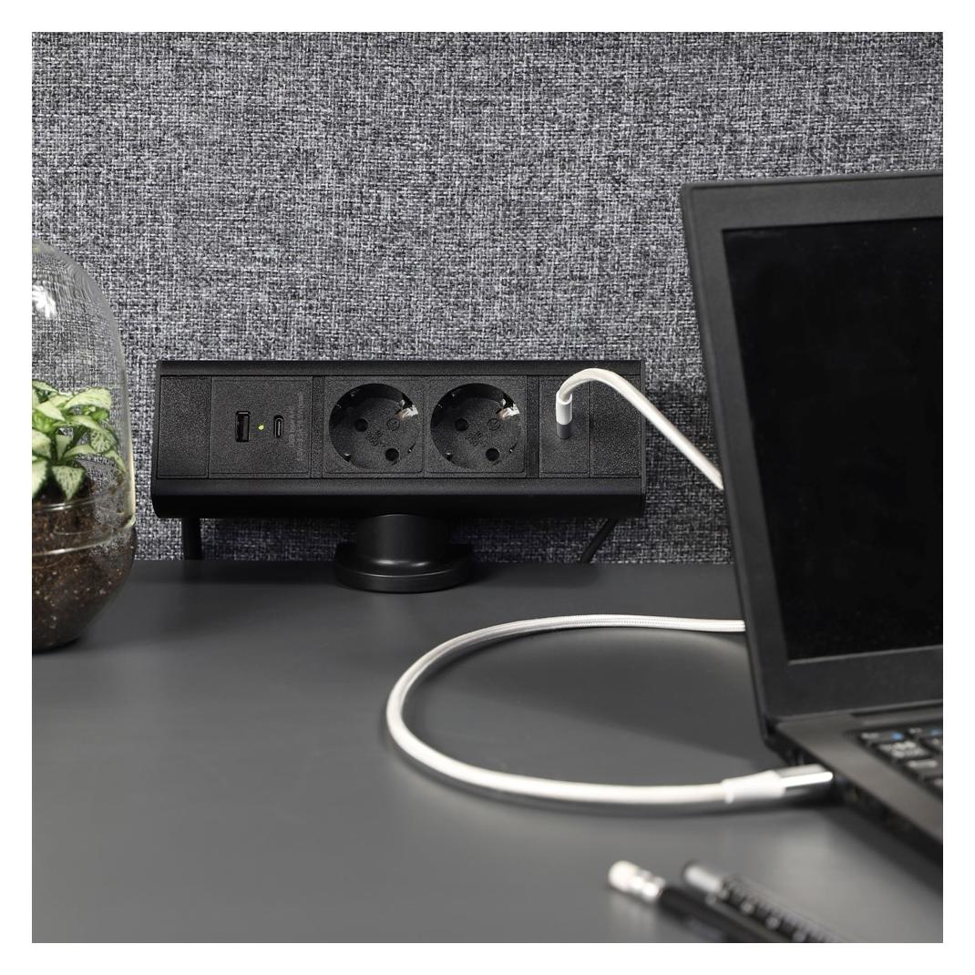 Kondator Axessline Desk - 2 socket type F, 1 USB-C & 1 USB-A charger, 1 USB-C Port | Table, surface insta... (2x, USB-A, USB-C, 1.50 m) (9102000809)