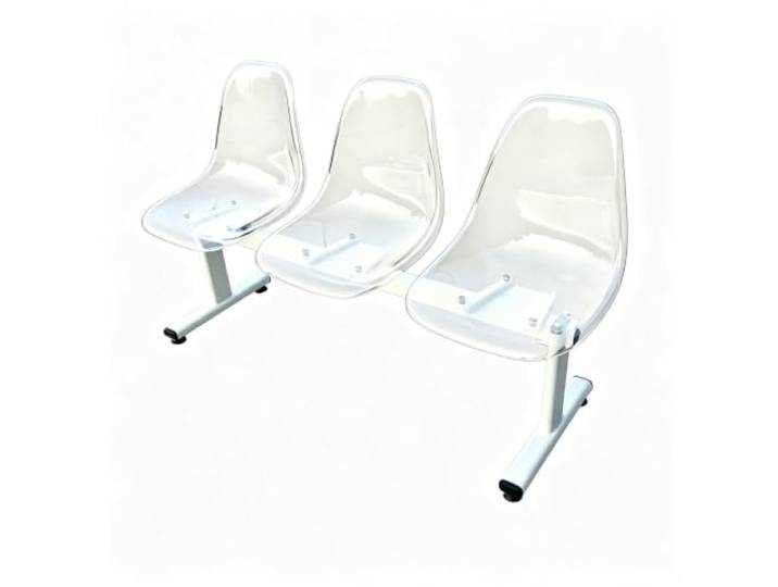 KCIOQLS Transparente Wartebank, Stabile 3-Sitzer Empfangsbank Halle Kunststofflehne, for Krankenhaus, Flughafen, Flur, Bekleidungsgeschäft(Clear)