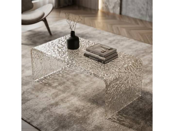 EBOYNSowAprr Moderner Couchtisch aus Acryl, für kleine Räume und Wohnungen Robustes Design aus dickem Acryl(Wavy,27.6x15.7in)