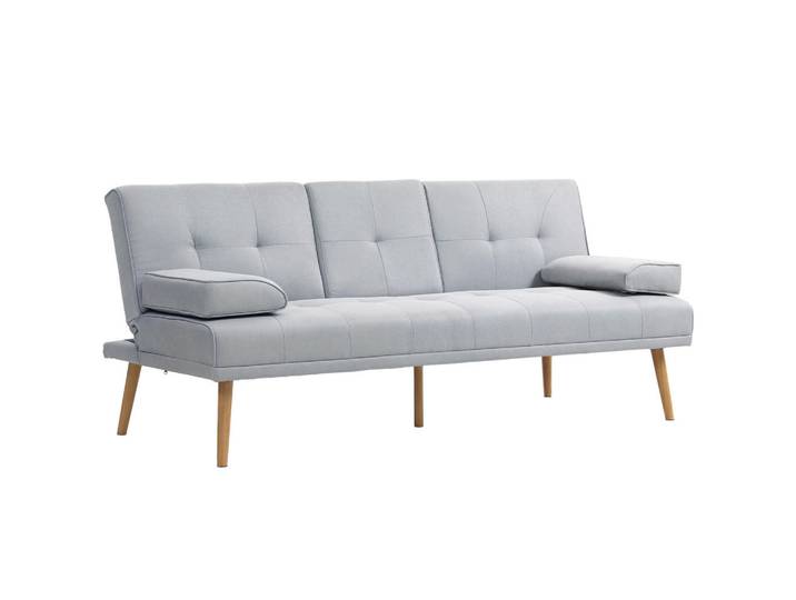 Homcom Schlafsofa Sofabett Schlafcouch 3 Sitzer Leinen Hellgrau, Textil, Echtholz,Pappel, Füllung: Schaumstoff,Polyester,Schaumstoff, einzeln stellbar, 77x78x181 cm, Wohnzimmer, Sofas & Couches, Schlafsofas