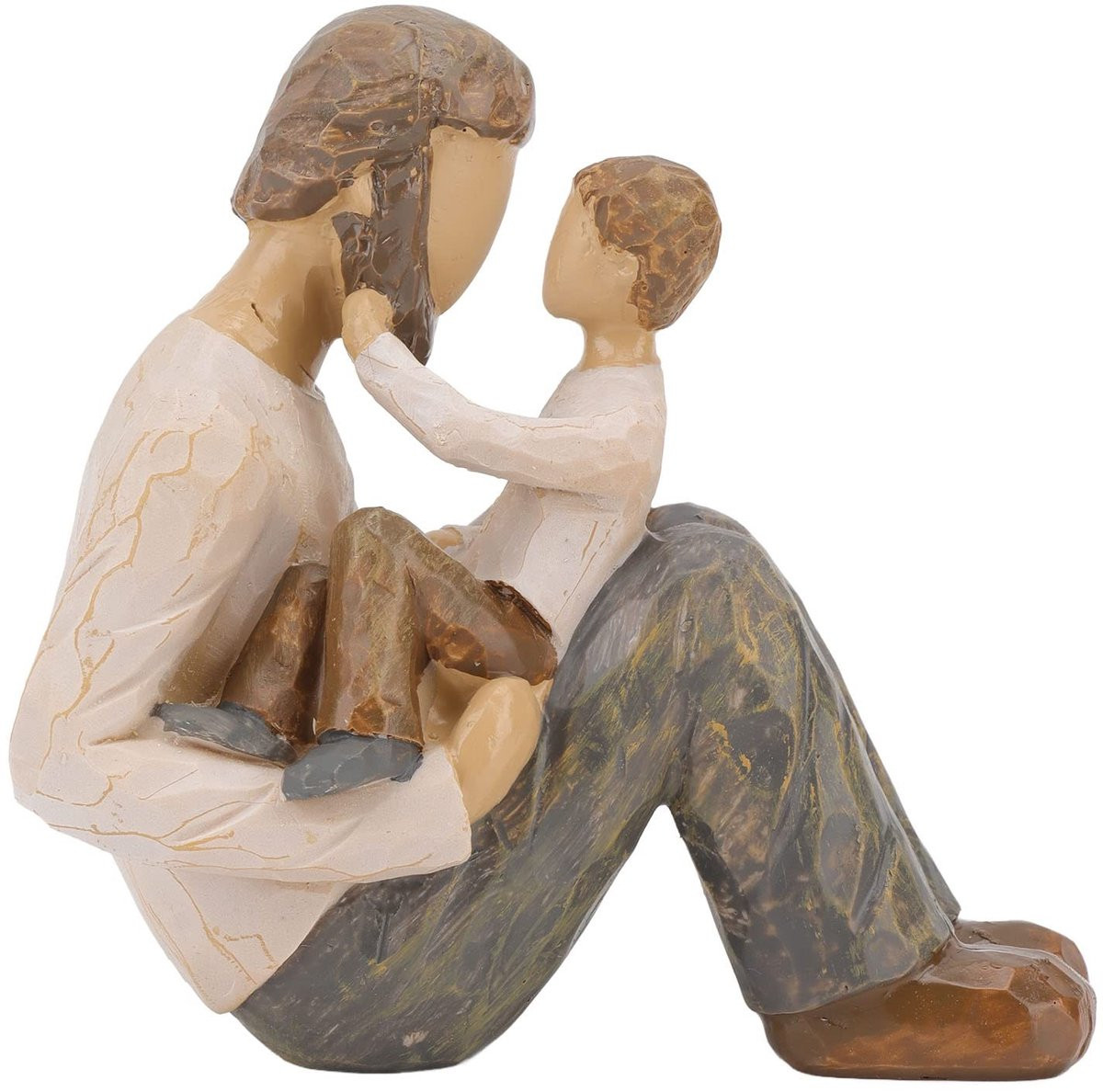Dailygoods Standbeelden Vader en Zoon - Handgeschilderd Hars Beeldje voor Woonkamer - B/D/H: 11,5 x 6,8 x 12 cm