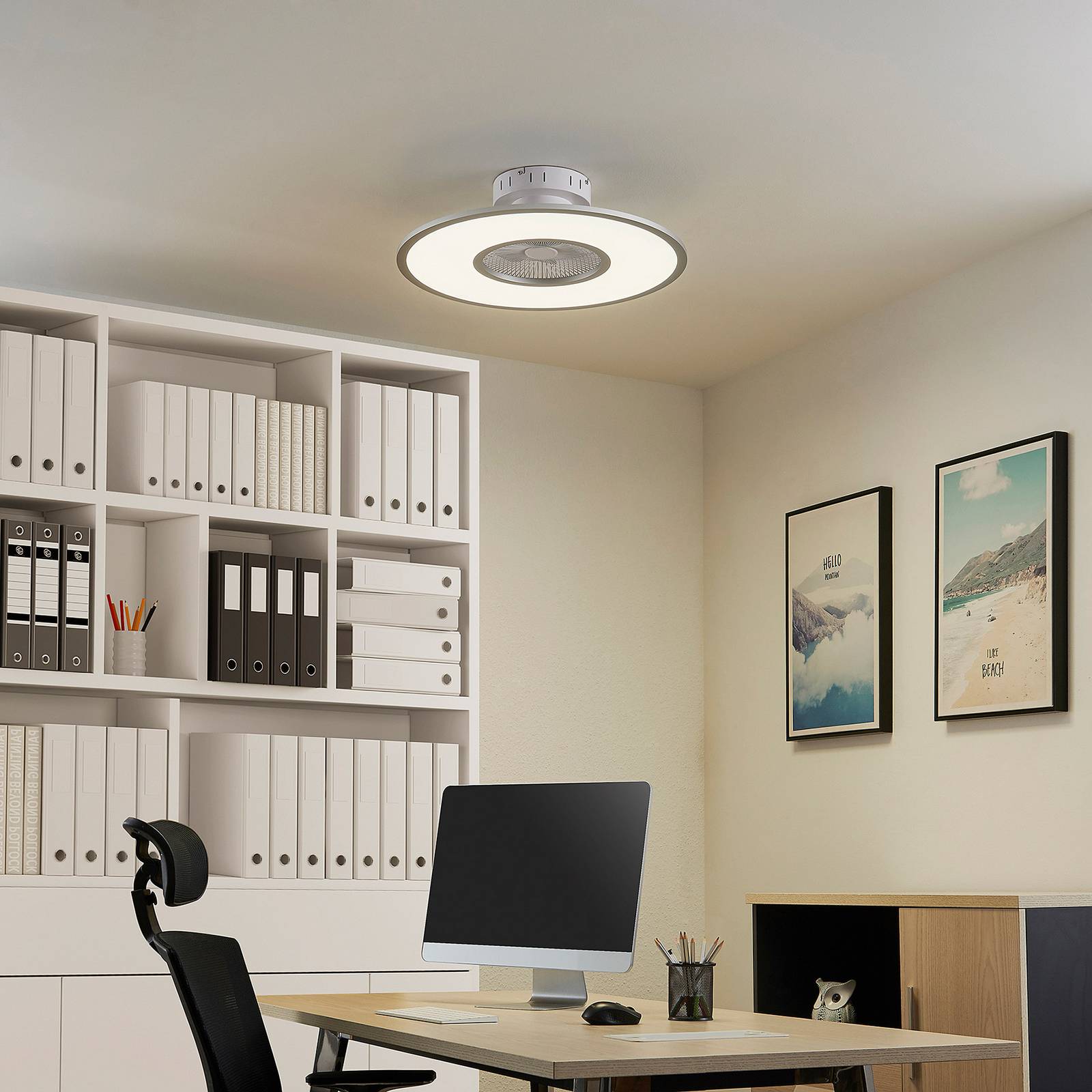 Lindby LED-Deckenventilator Romea, rund, DC, leise, 60 cm Romea Lindby, dimmbar, alu / grau / zink, für Wohn- / Esszimmer, Kunststoff, Modern
