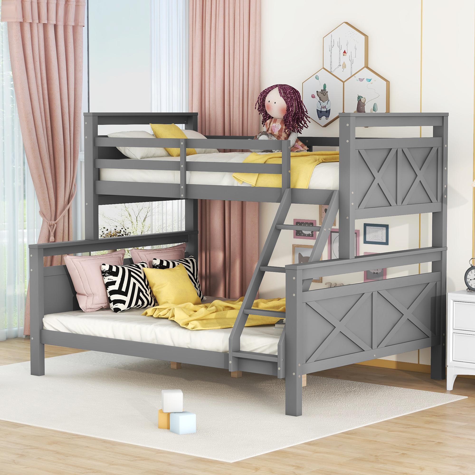 Merax Etagenbett 90x200cm/140x200cm mit Rausfallschutz und Leiter, Hochbett Stockbett Massivholzbett Kinderbett mit Lattenrost, Grau
