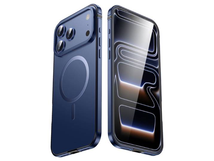 IM-CHEN Coque pour iPhone 18 Pro, Cadre en alliage compatible 17 Pro, Couleur originale, Version magnétique MagSafe, Bleu, 1 pièce