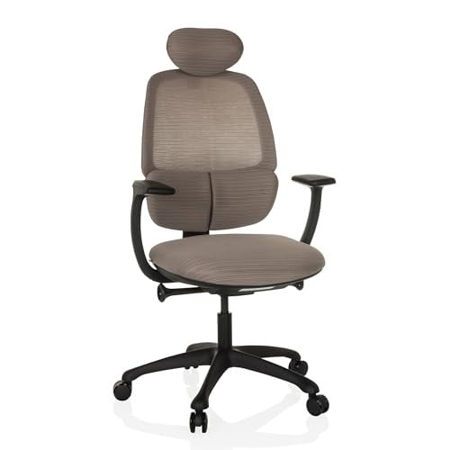 hjh OFFICE RI-COVER Professionele ergonomische bureaustoel met mesh en stof, Grijs
